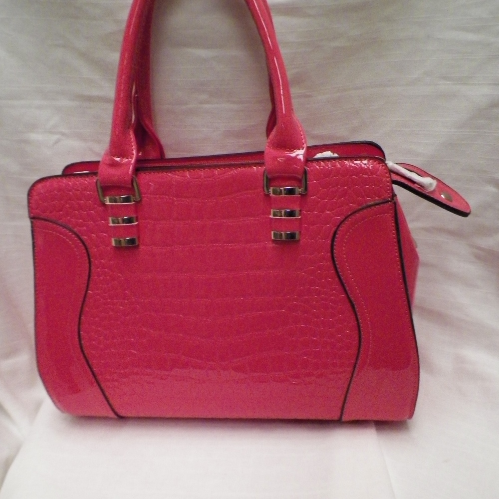 Patent Leather Coral Purse with Black trim purse